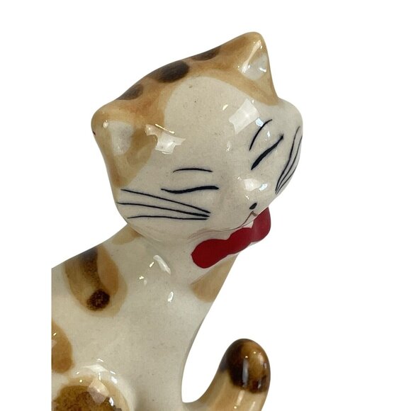 Vintage Small Porcelain Cat Japanese Red Bow Mid Century 3" - Picture 8 of 10